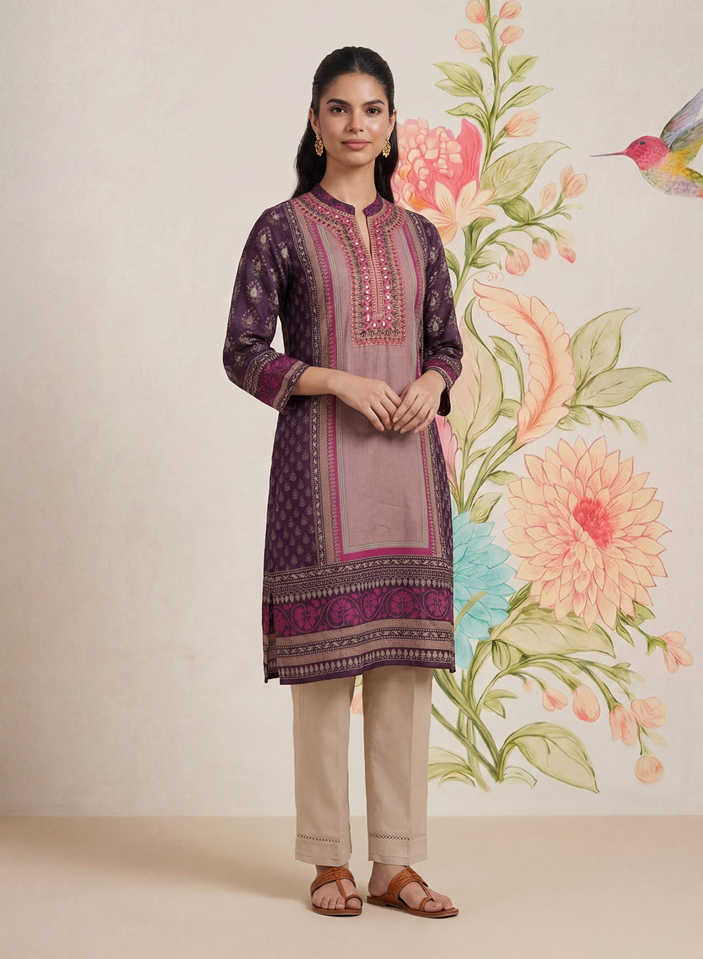 Moor Purple Printed Long Kurta