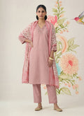 Afsana Pink Cotton Bend Embroidered A-line Suit Set with Dupatta