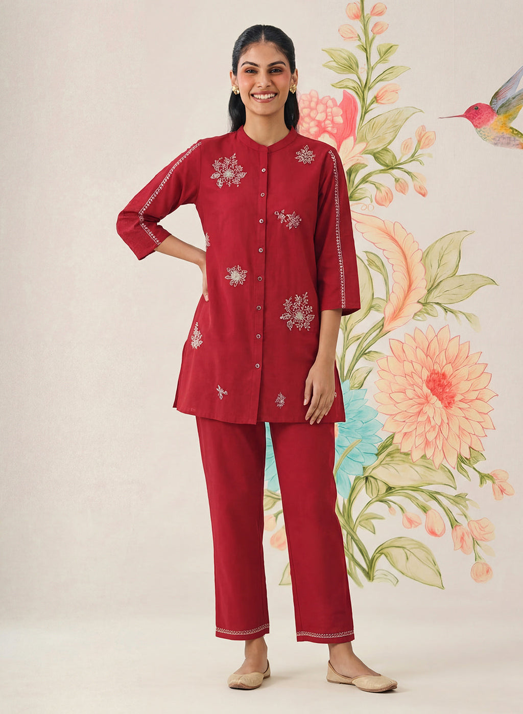 Chavi Red Embroidered Co-ord Set