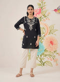 Afiya Black Cotton Blend Embroidered Kurti
