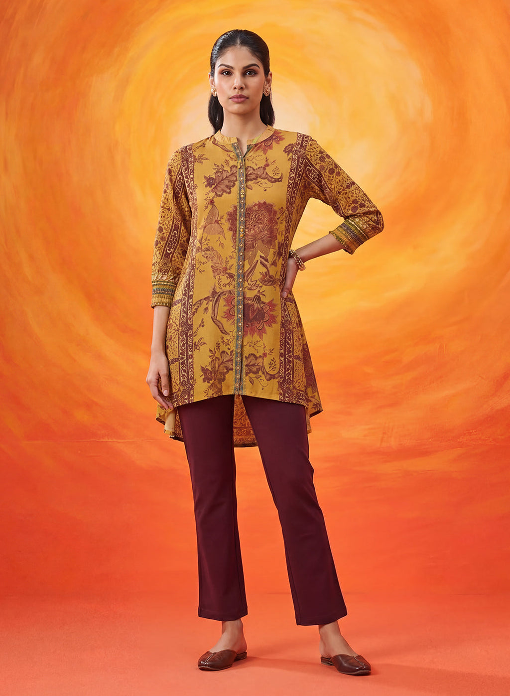 Paakhi Mustard Printed Shantoon Tunic