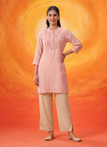 Sehr Baby Pink Embroidered Silk Kurti