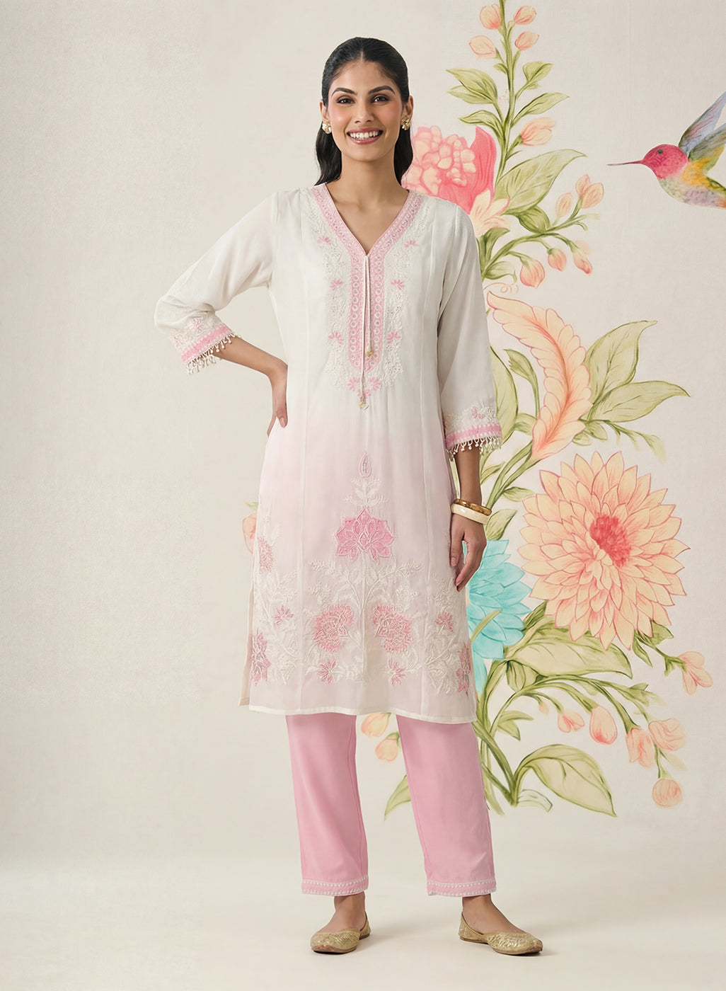 Mysaara Pink Embroidered Georgette Suit Set with Dupatta