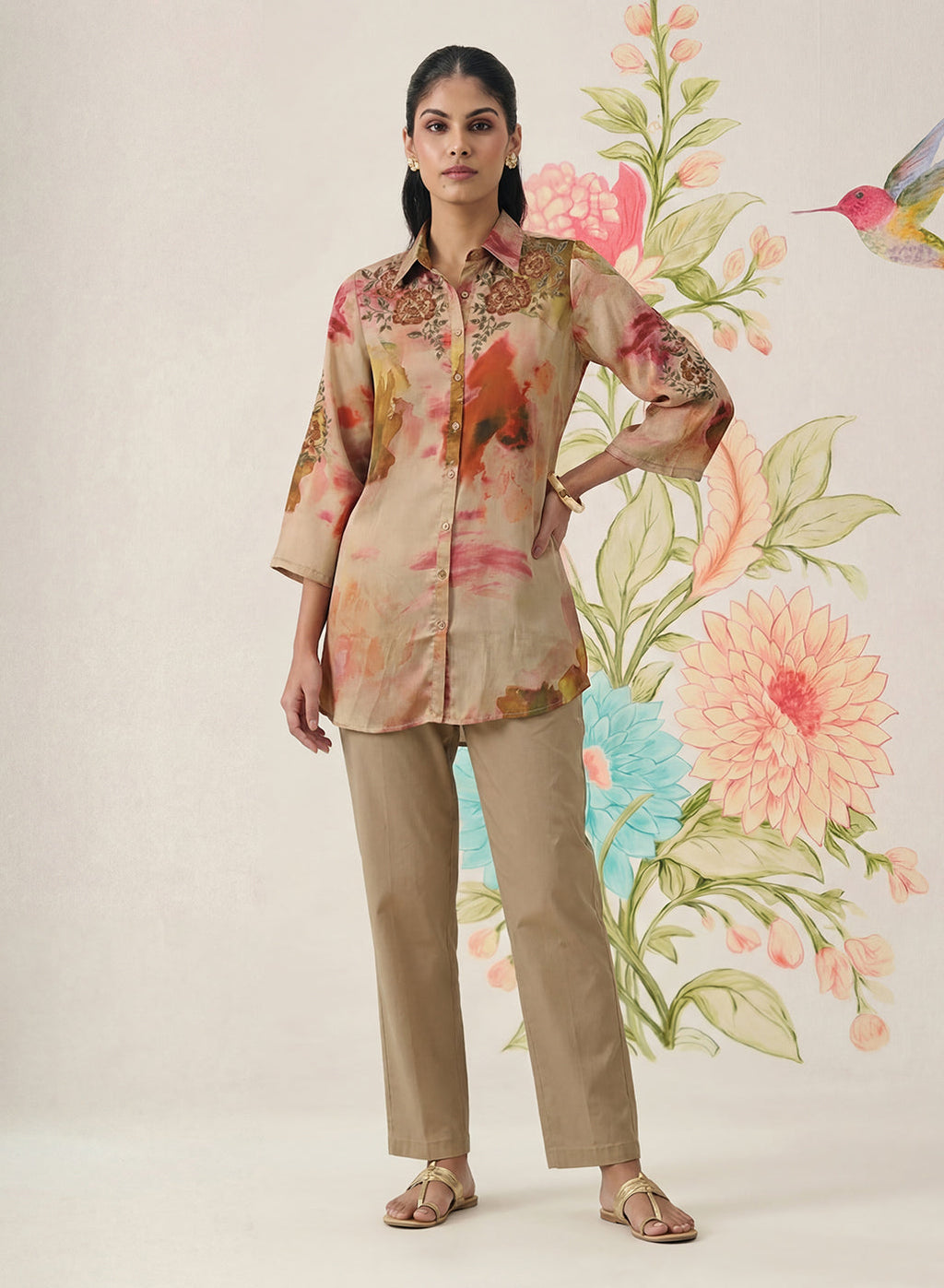 Liz Gold Printed Satin Shirt