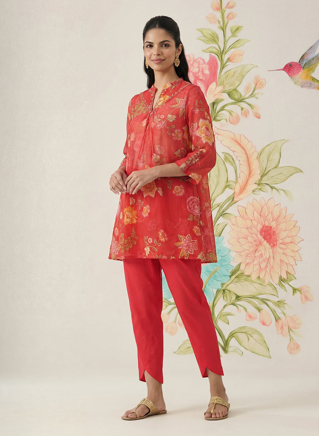 Chandrika Red Floral Printed Cotton Co-ord Set