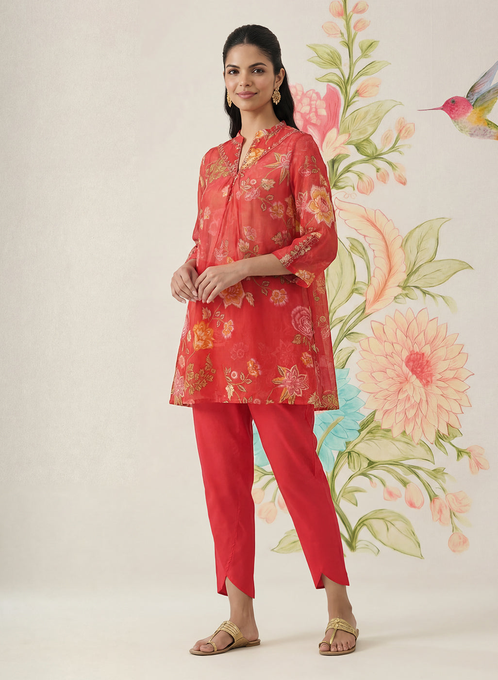 Chandrika Red Floral Printed Cotton Co-ord Set