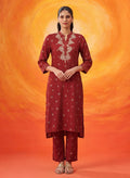 Chalka Red Printed Cotton Blend Kurta Set