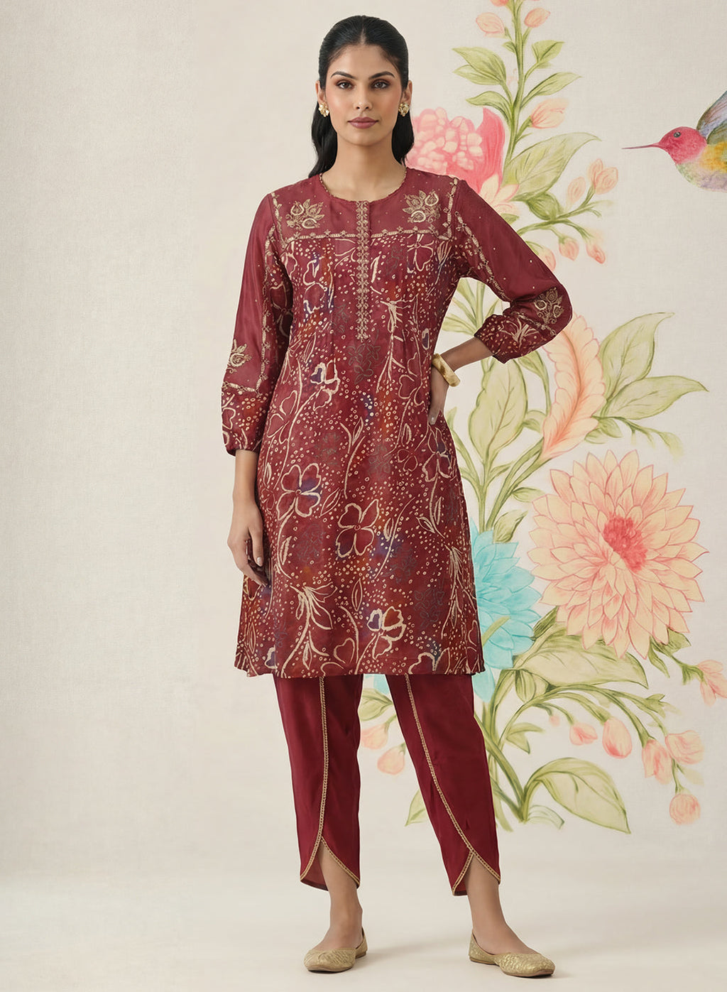 Jhumri Maroon Cotton Blend Printed Co-ord Set