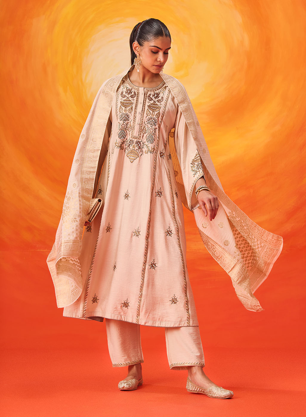 Vaara Ariza Ivory Embroidered A-line Suit Set with Dupatta