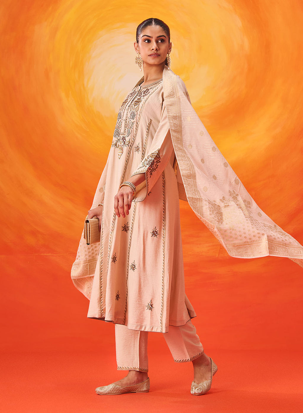 Vaara Ariza Ivory Embroidered A-line Suit Set with Dupatta