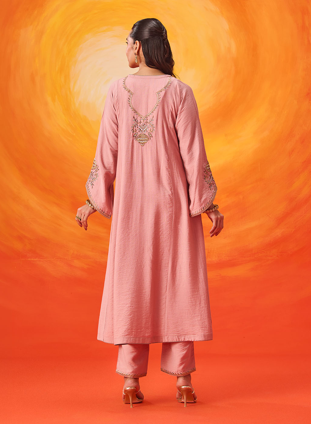 Vaara Ariza Rose Pink Embroidered A-line Suit Set with Dupatta