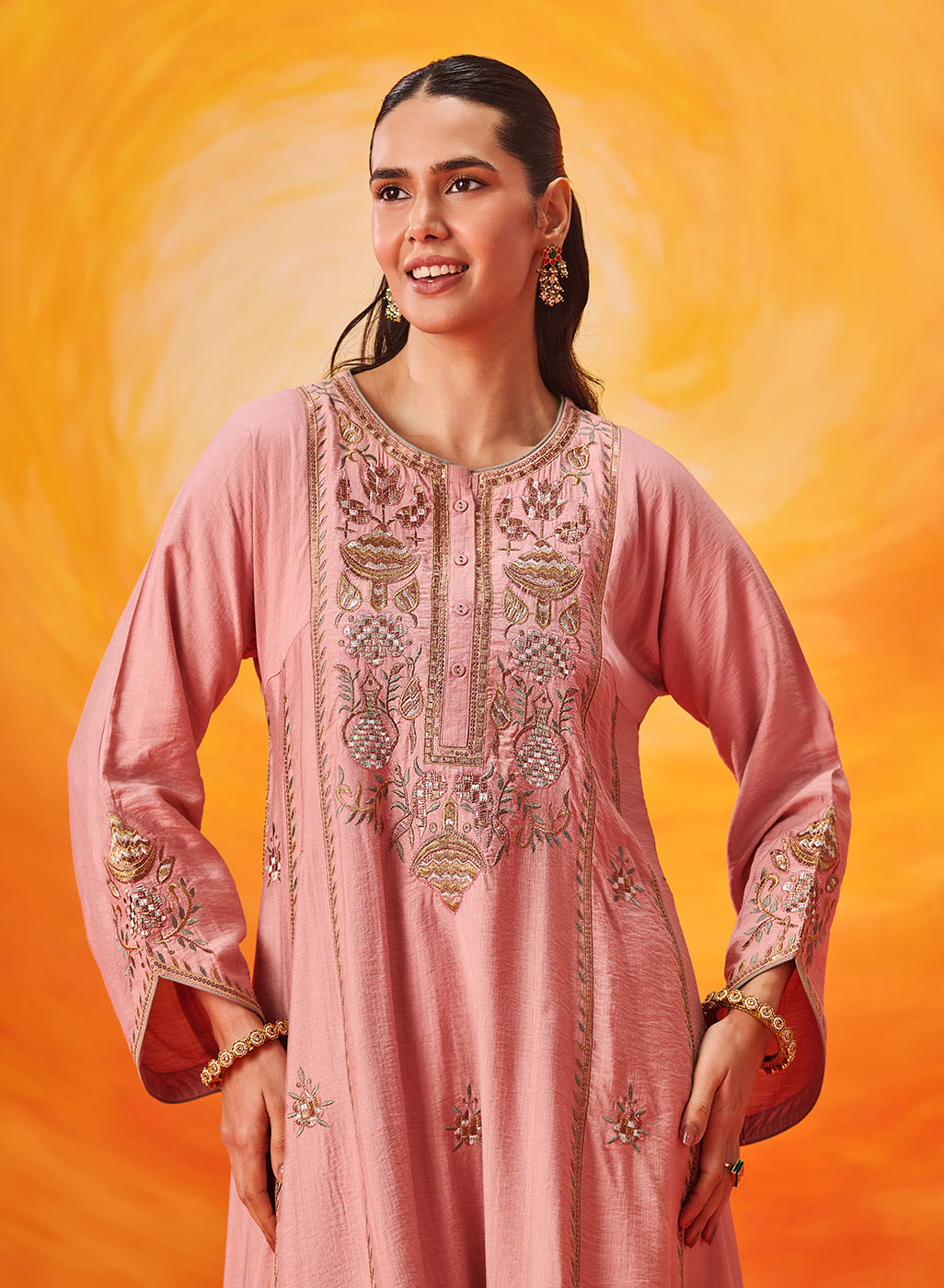 Vaara Ariza Rose Pink Embroidered A-line Suit Set with Dupatta