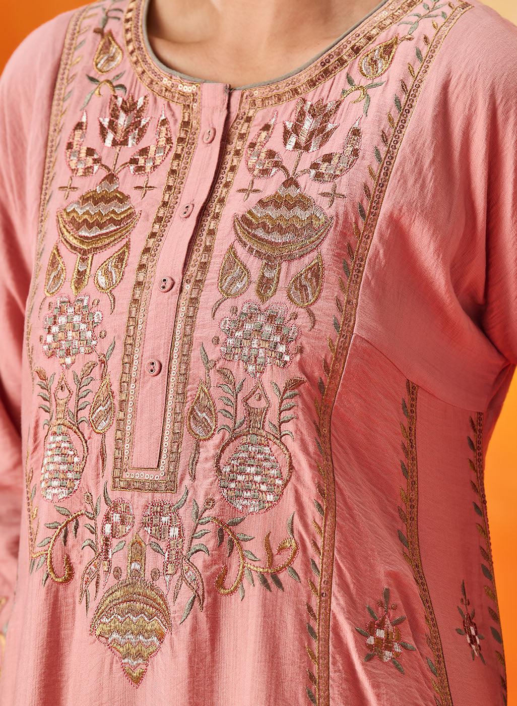Vaara Ariza Rose Pink Embroidered A-line Suit Set with Dupatta