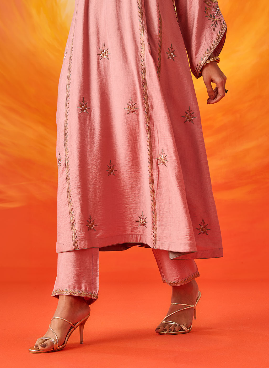 Vaara Ariza Rose Pink Embroidered A-line Suit Set with Dupatta