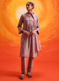 Aaradhya Lavender Embroidered Linen Suit Set with Dupatta