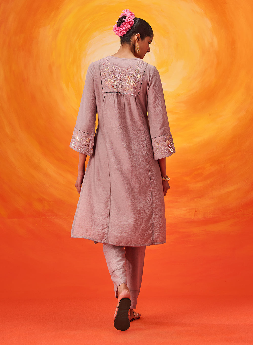 Aaradhya Lavender Embroidered Linen Suit Set with Dupatta
