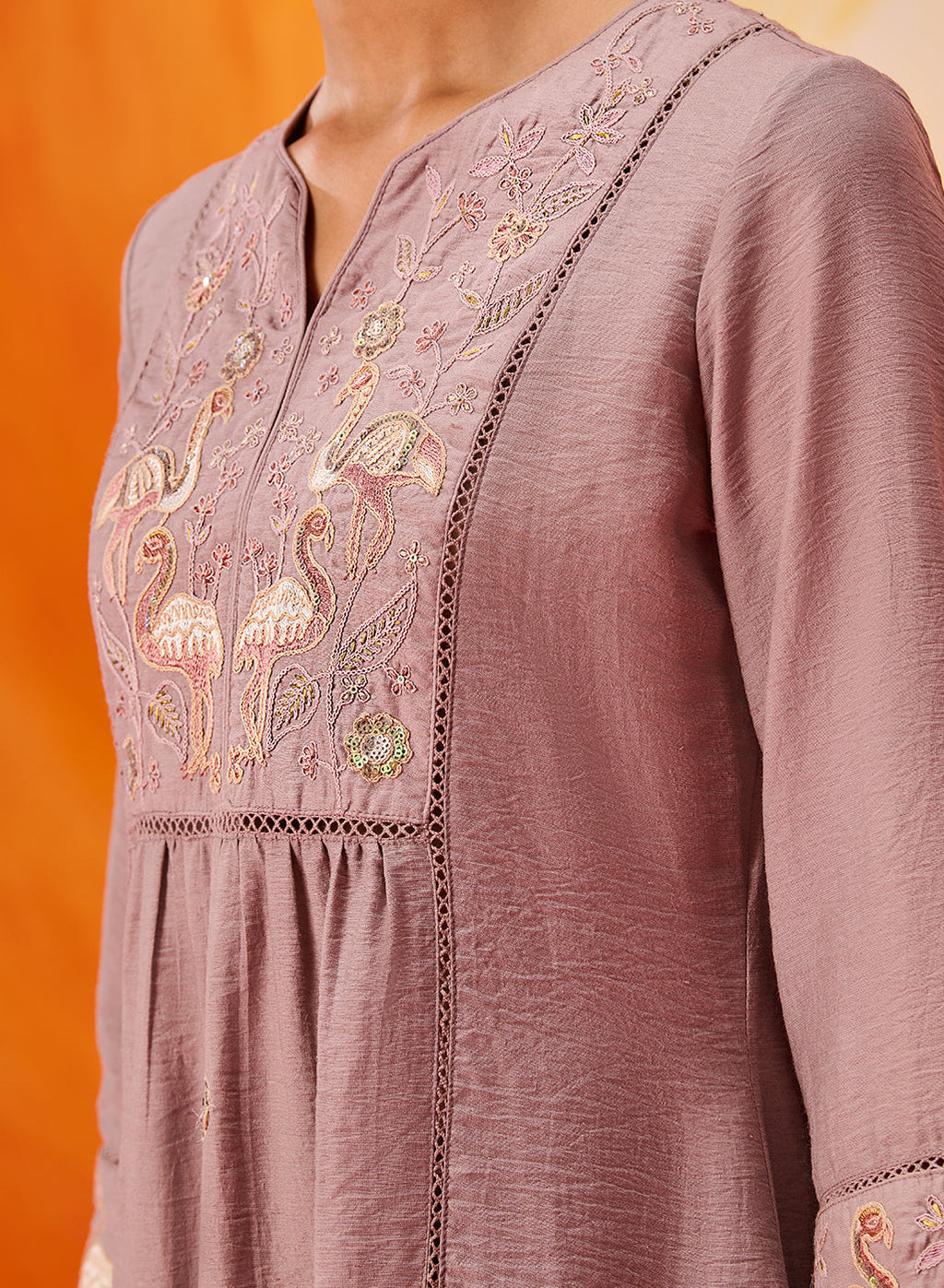 Aaradhya Lavender Embroidered Linen Suit Set with Dupatta