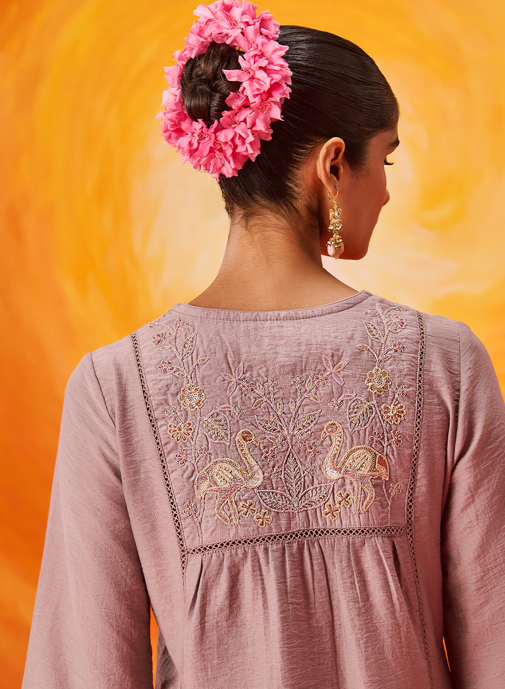 Aaradhya Lavender Embroidered Linen Suit Set with Dupatta