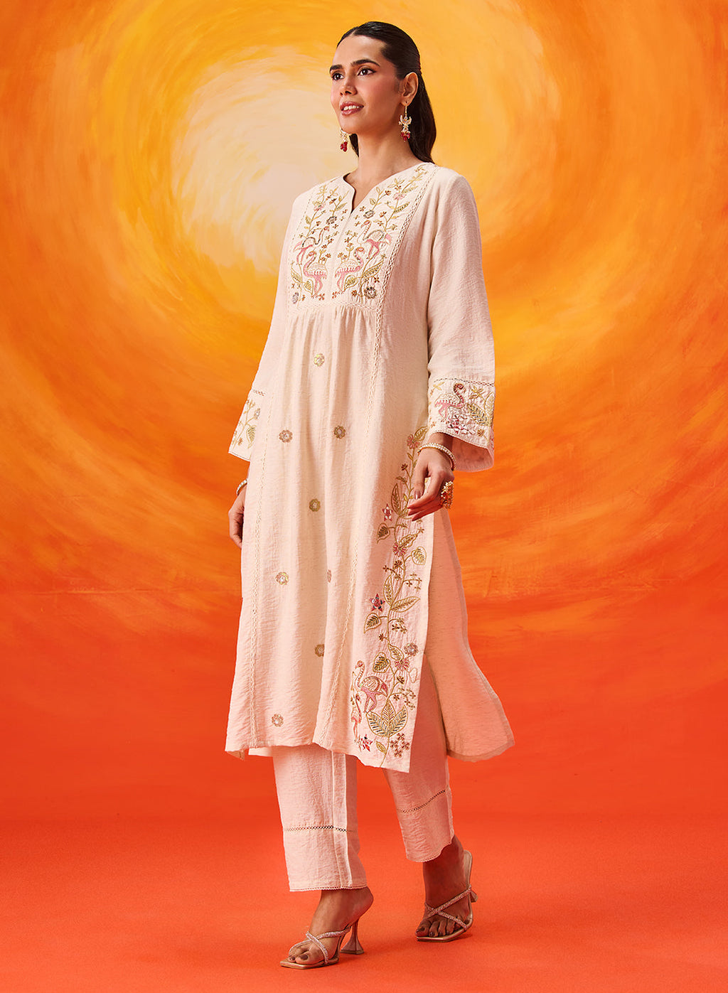 Aaradhya Ivory Embroidered Linen Suit Set with Dupatta