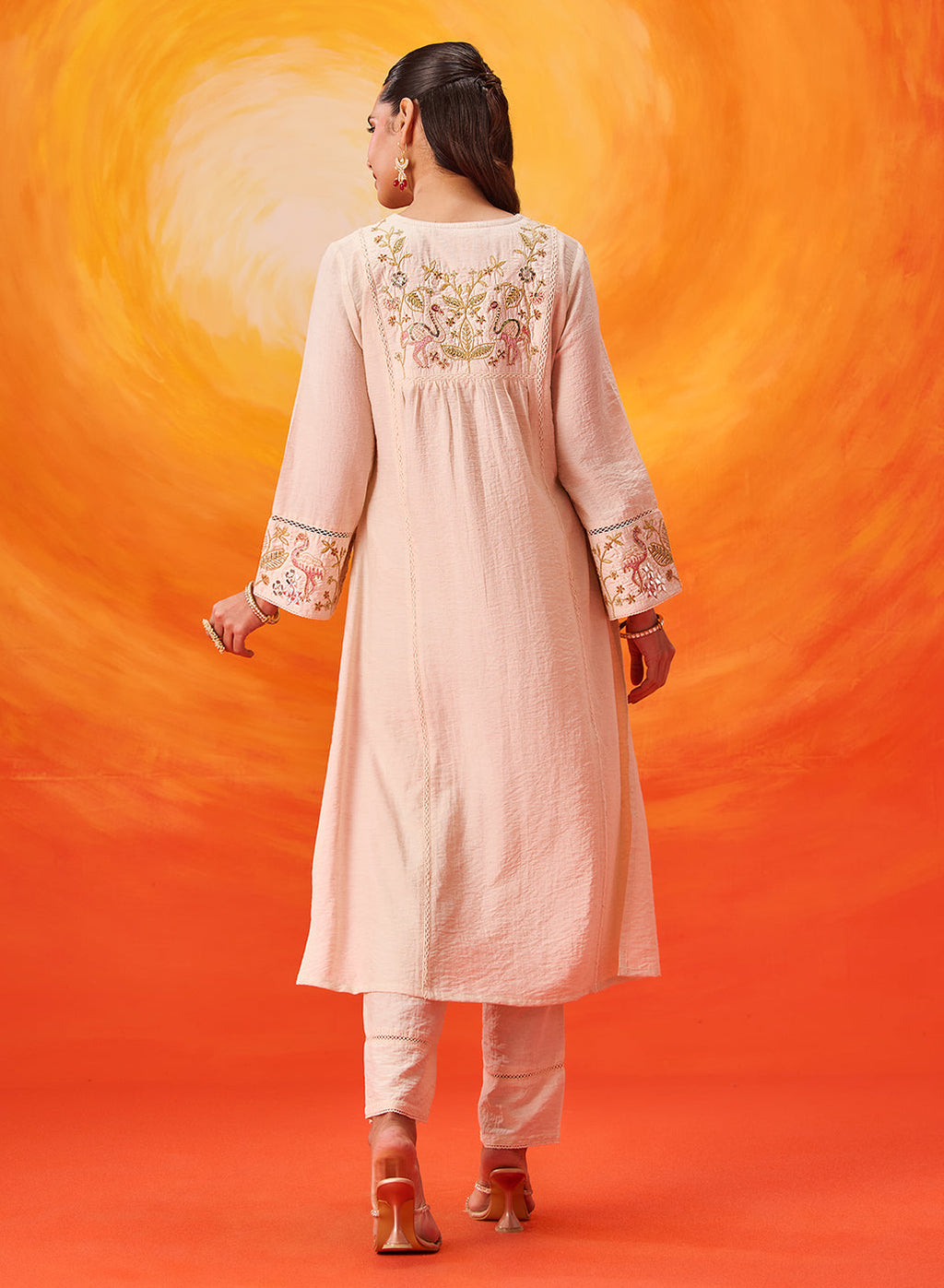 Aaradhya Ivory Embroidered Linen Suit Set with Dupatta