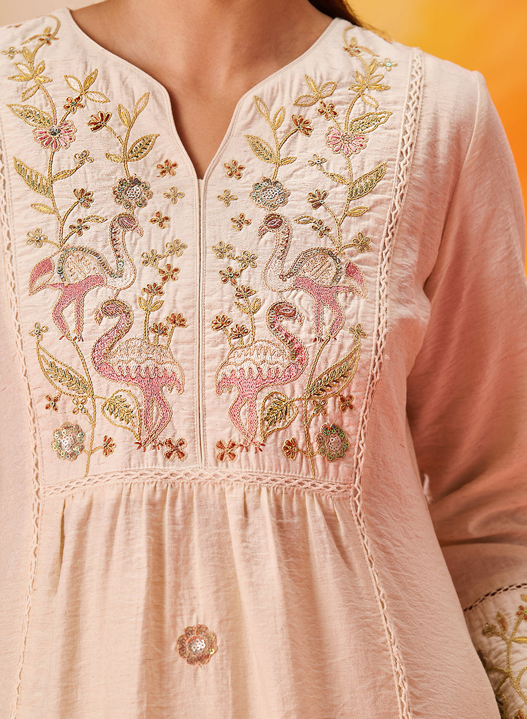 Aaradhya Ivory Embroidered Linen Suit Set with Dupatta