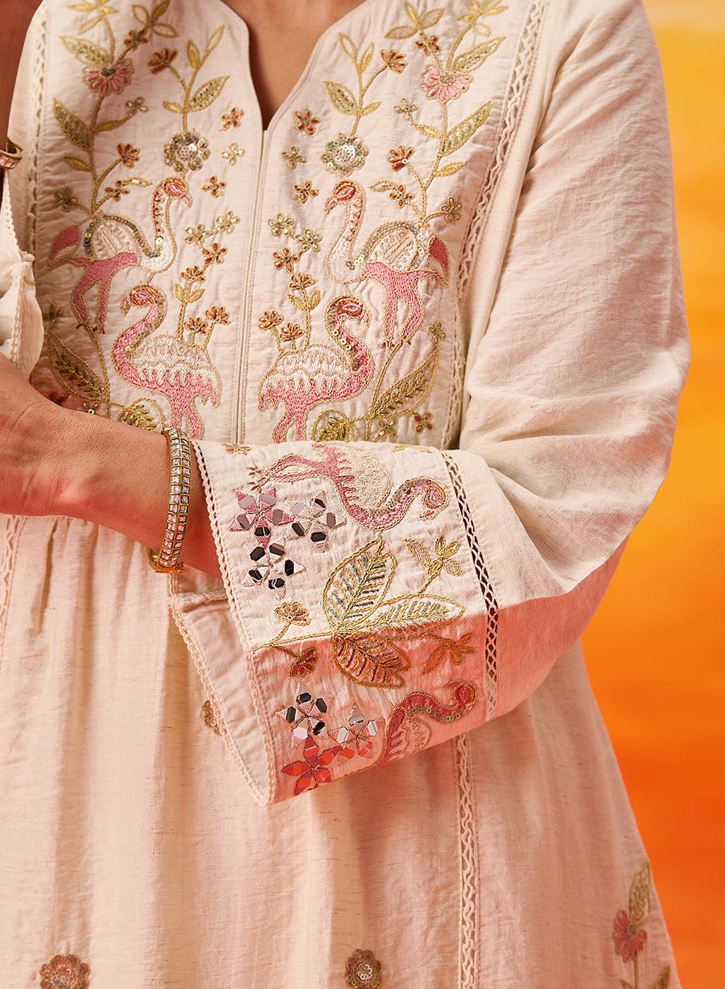 Aaradhya Ivory Embroidered Linen Suit Set with Dupatta