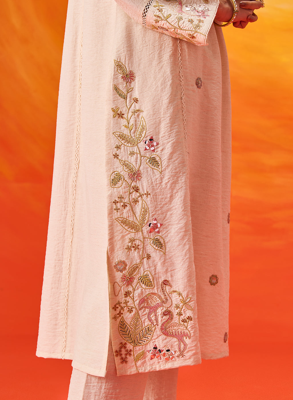 Aaradhya Ivory Embroidered Linen Suit Set with Dupatta