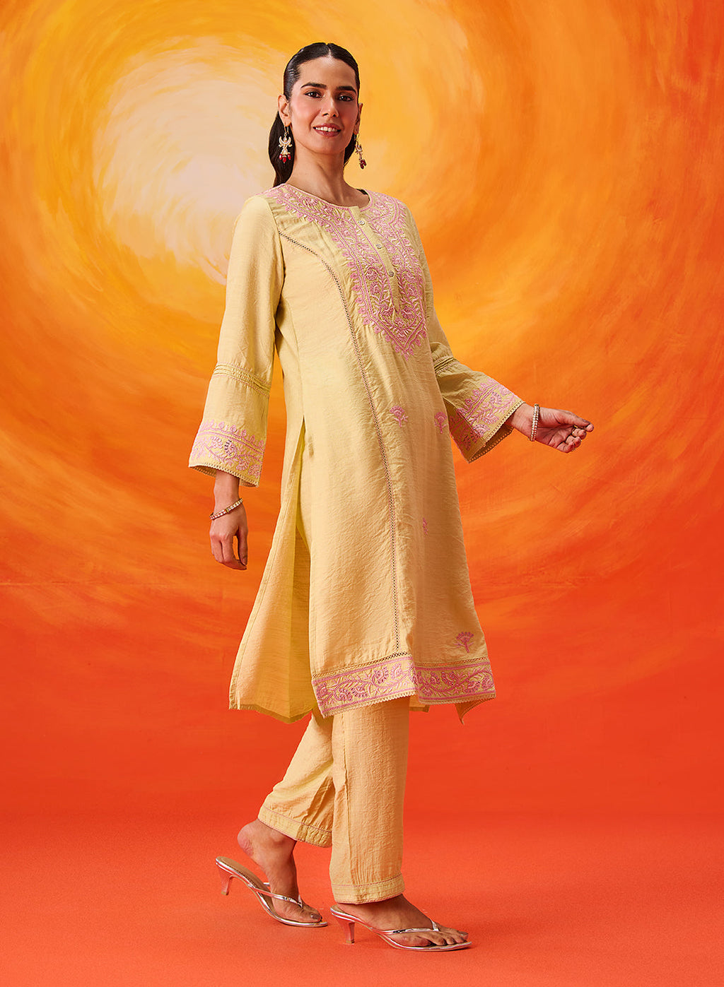 Kora Green Cotton Blend Embroidered Suit Set with Dupatta