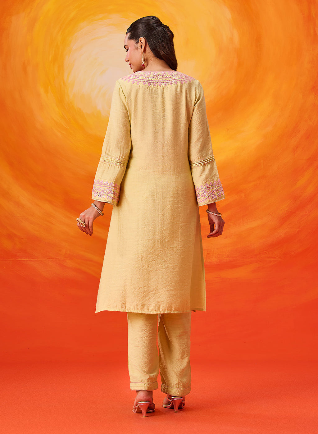 Kora Green Cotton Blend Embroidered Suit Set with Dupatta