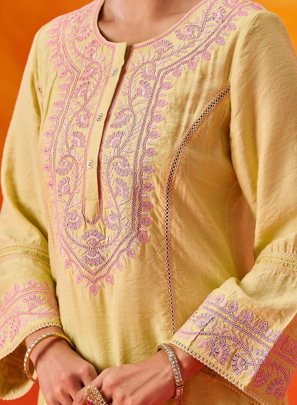 Kora Green Cotton Blend Embroidered Suit Set with Dupatta