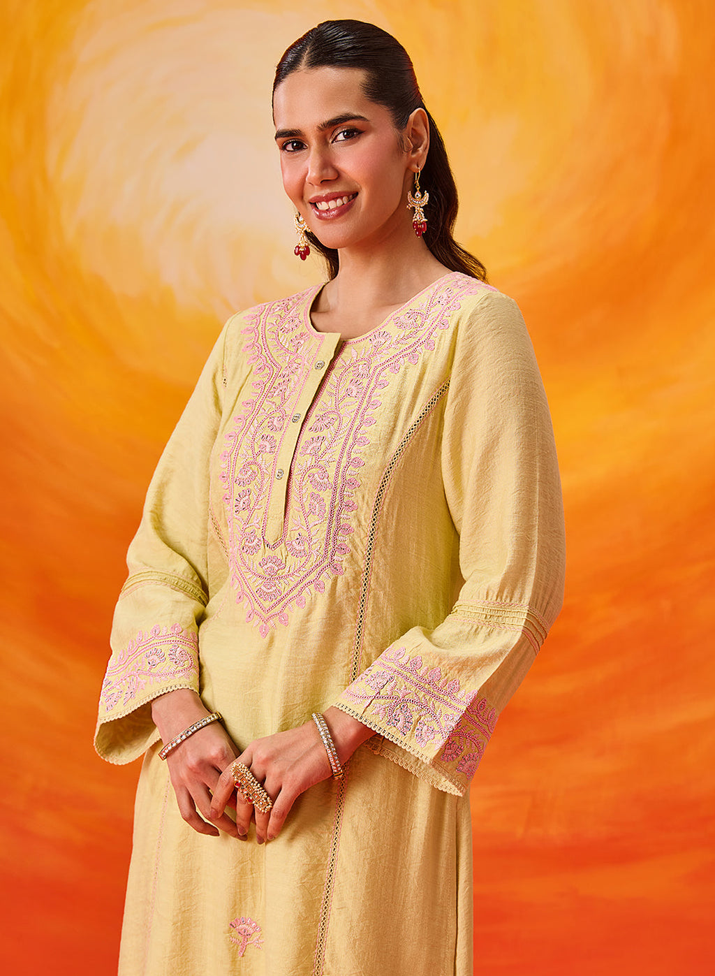 Kora Green Cotton Blend Embroidered Suit Set with Dupatta