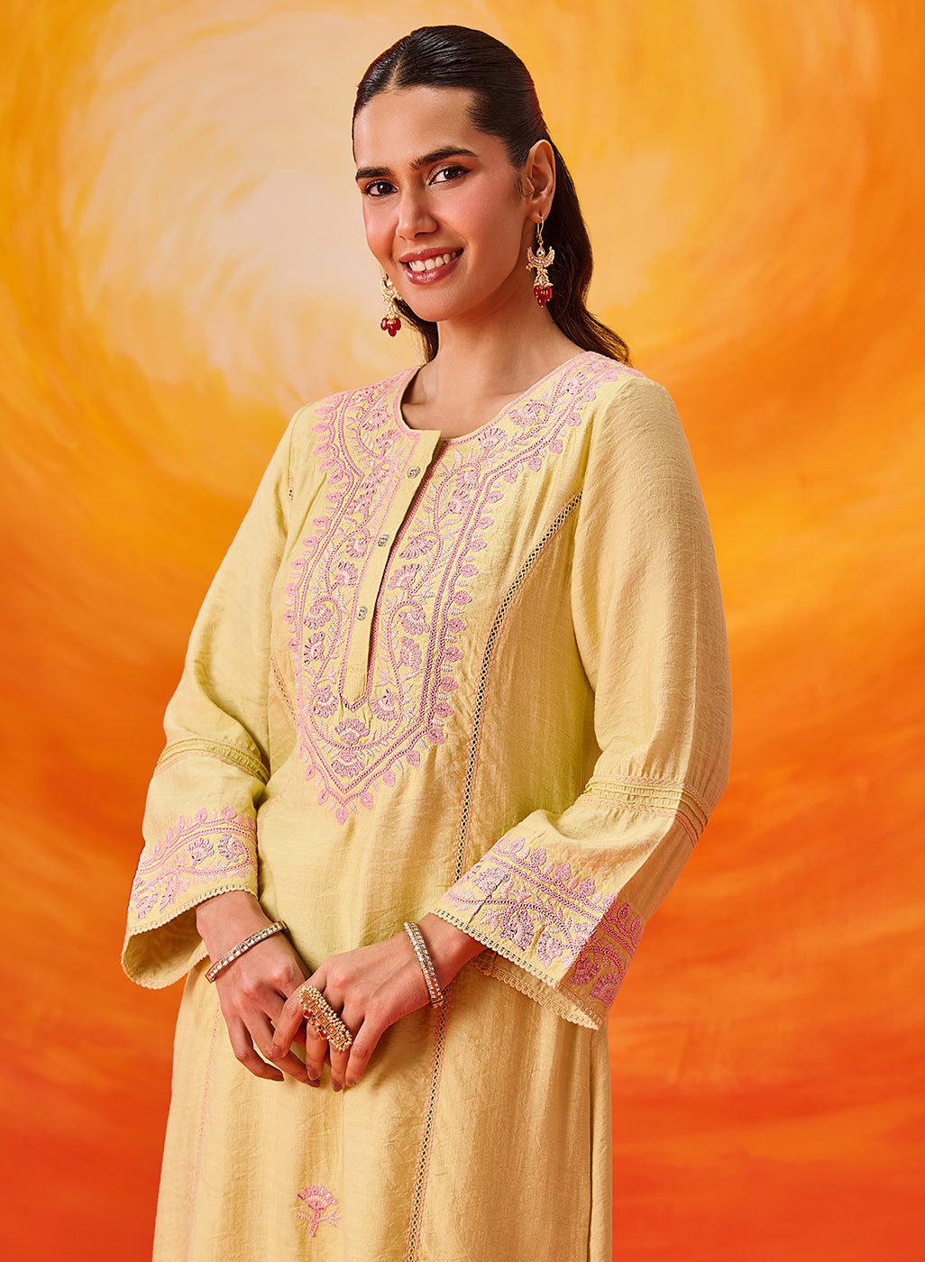 Kora Green Cotton Blend Embroidered Suit Set with Dupatta