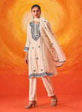 Kora Ivory Cotton Blend Embroidered Suit Set with Dupatta