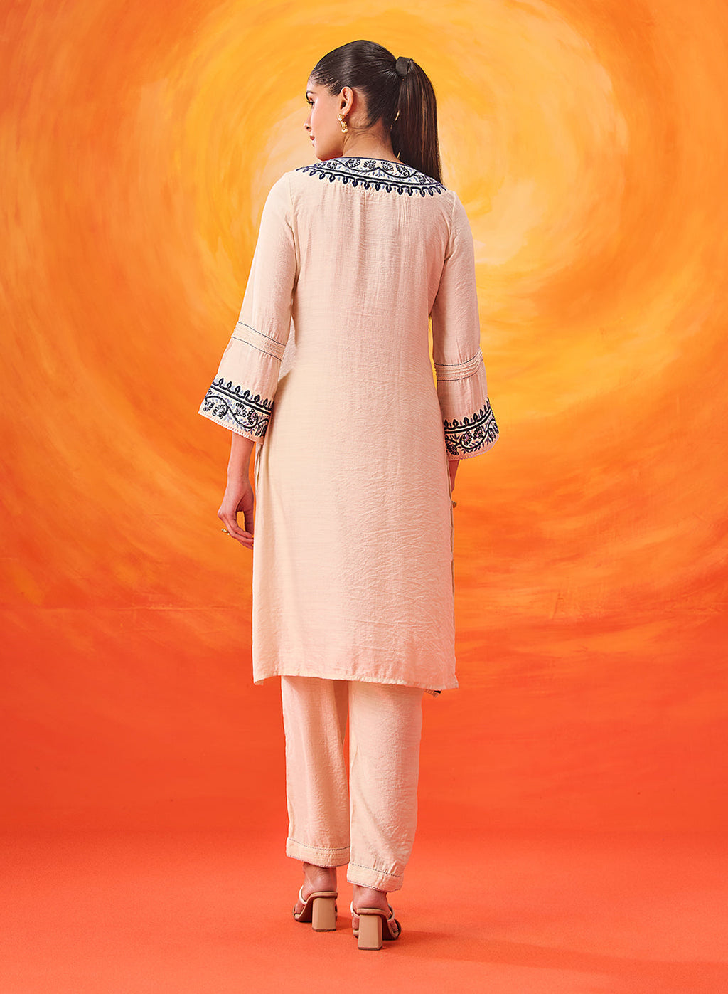 Kora Ivory Cotton Blend Embroidered Suit Set with Dupatta