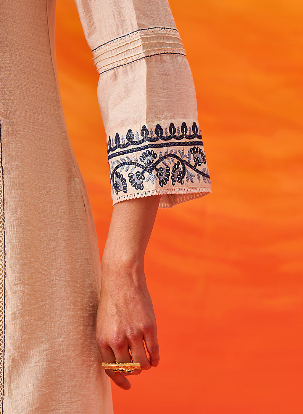 Kora Ivory Cotton Blend Embroidered Suit Set with Dupatta