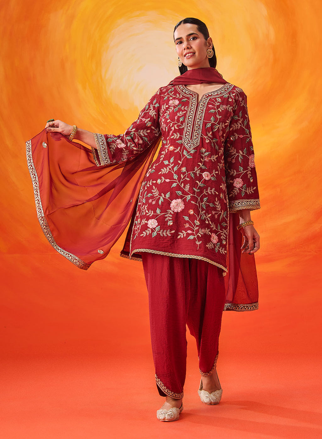 Vaara Kalini Maroon Embroidered Suit Set with Dupatta