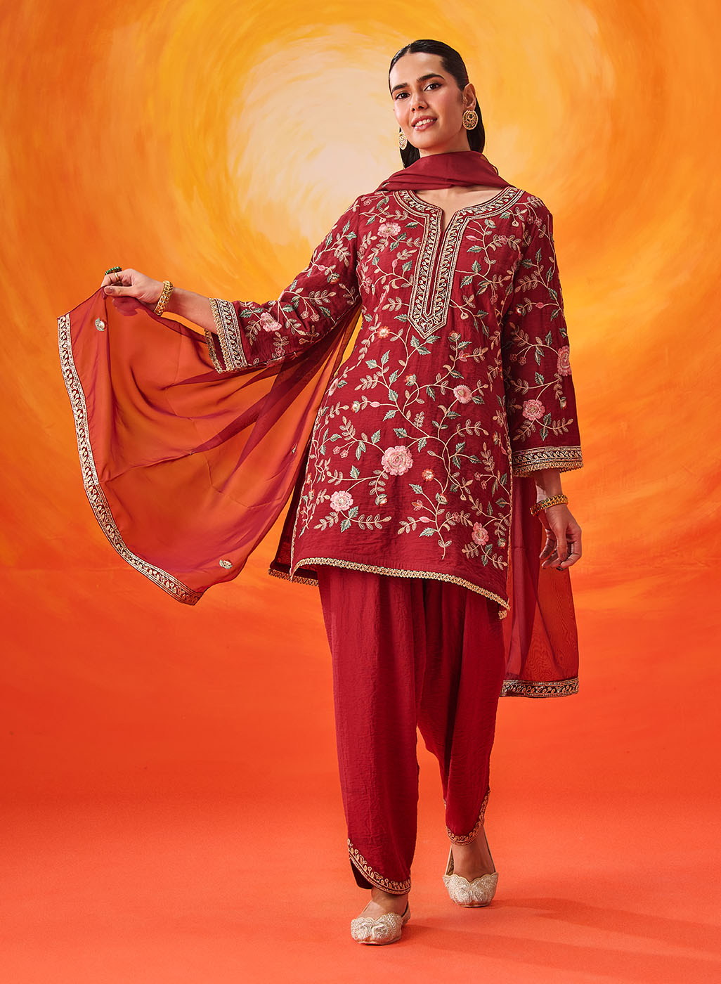 Vaara Kalini Maroon Embroidered Suit Set with Dupatta