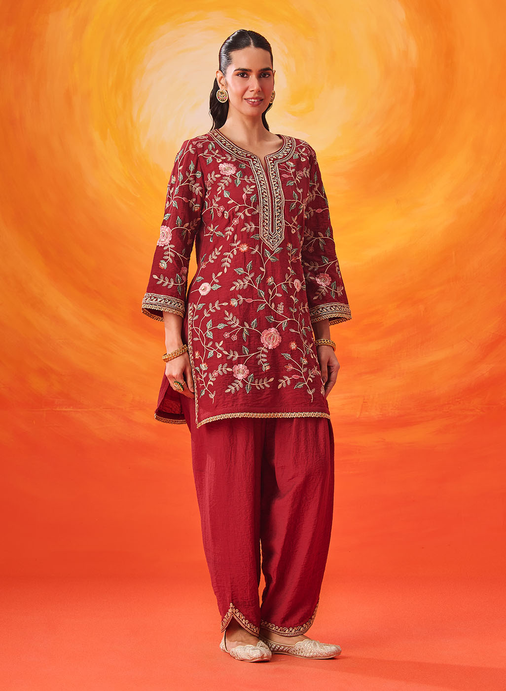 Vaara Kalini Maroon Embroidered Suit Set with Dupatta
