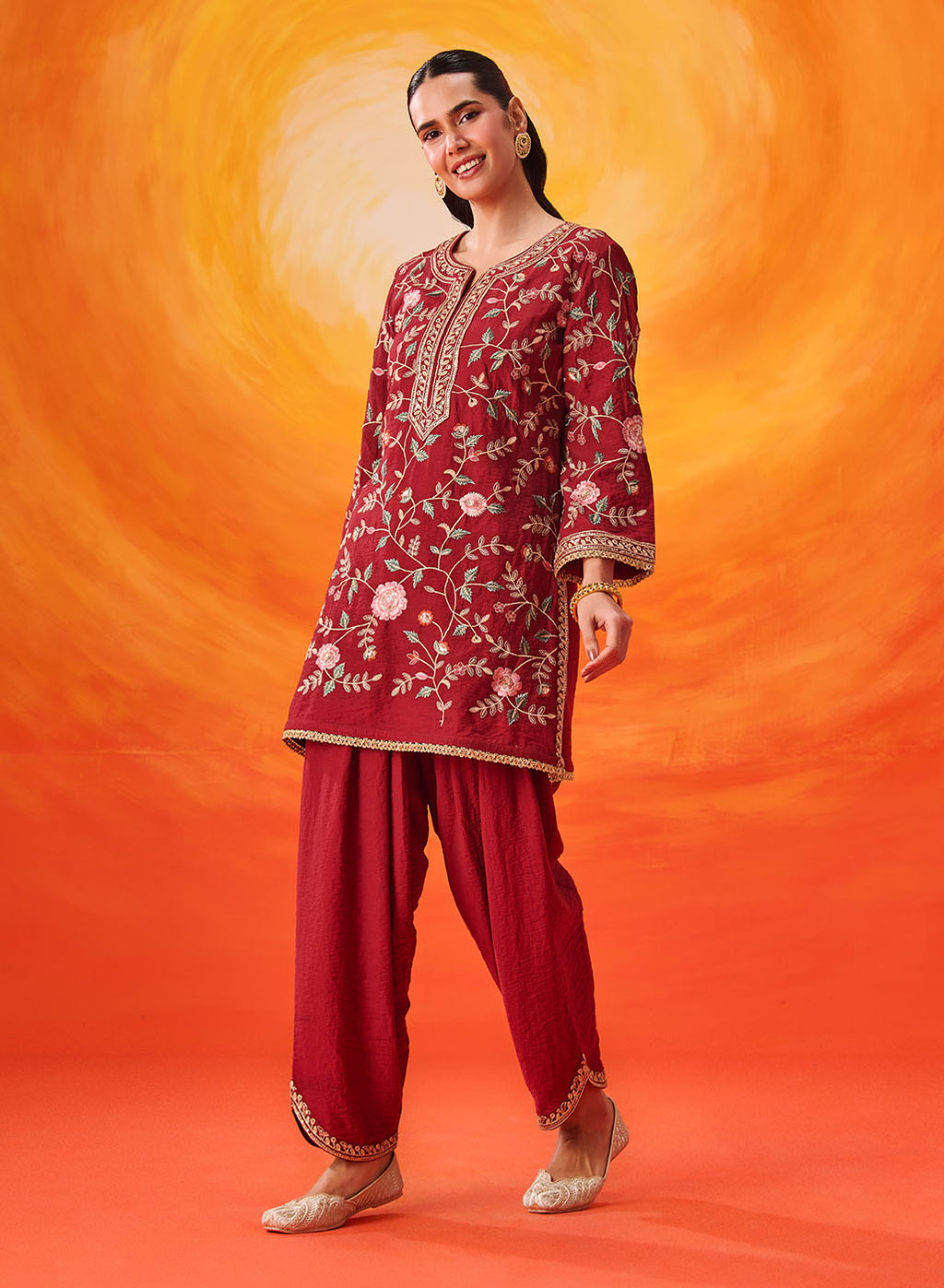 Vaara Kalini Maroon Embroidered Suit Set with Dupatta