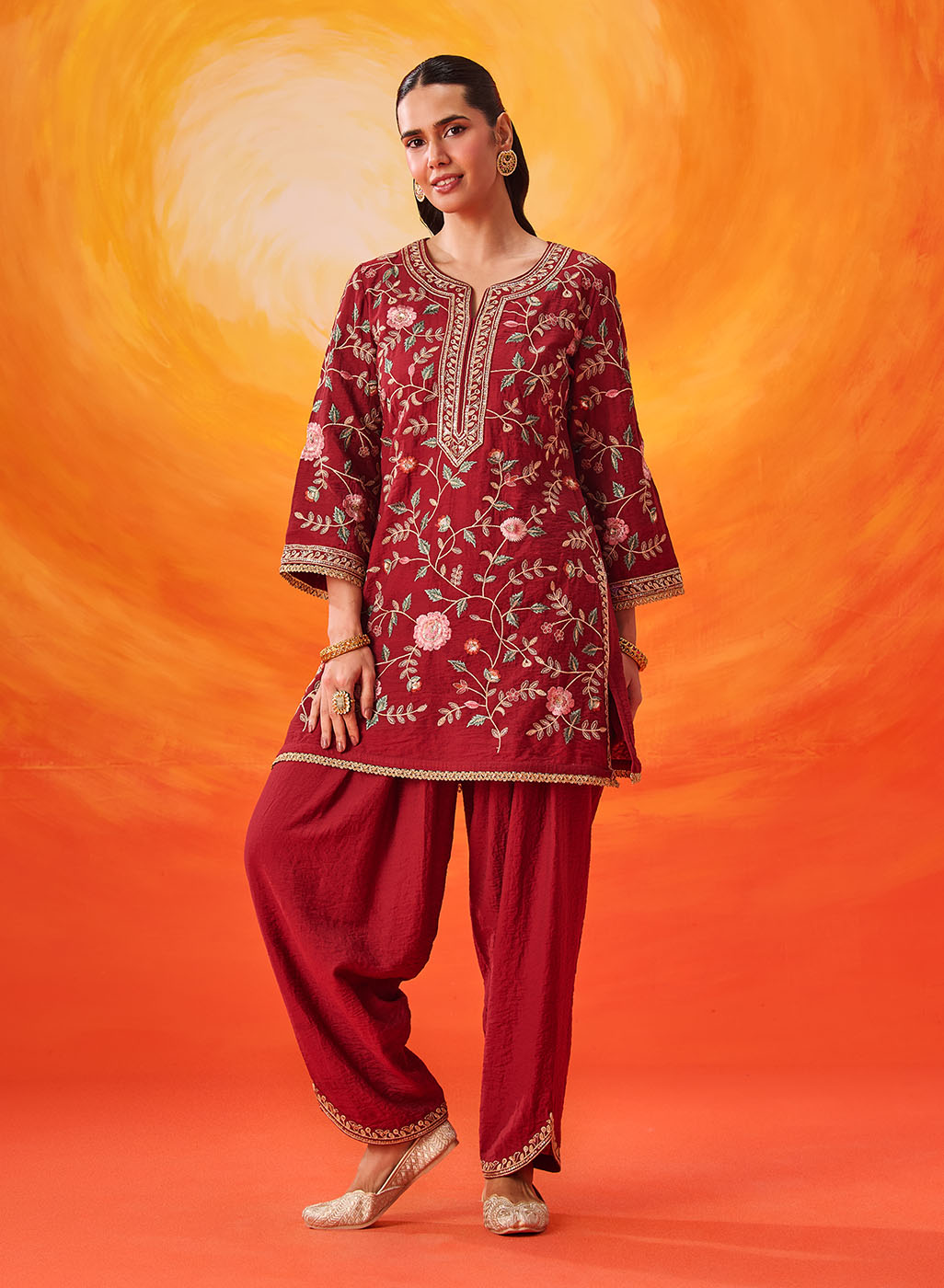Vaara Kalini Maroon Embroidered Suit Set with Dupatta