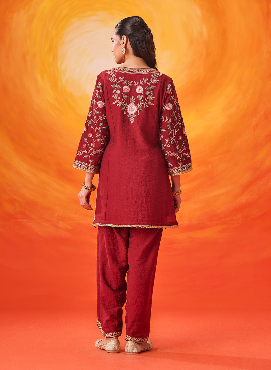 Vaara Kalini Maroon Embroidered Suit Set with Dupatta