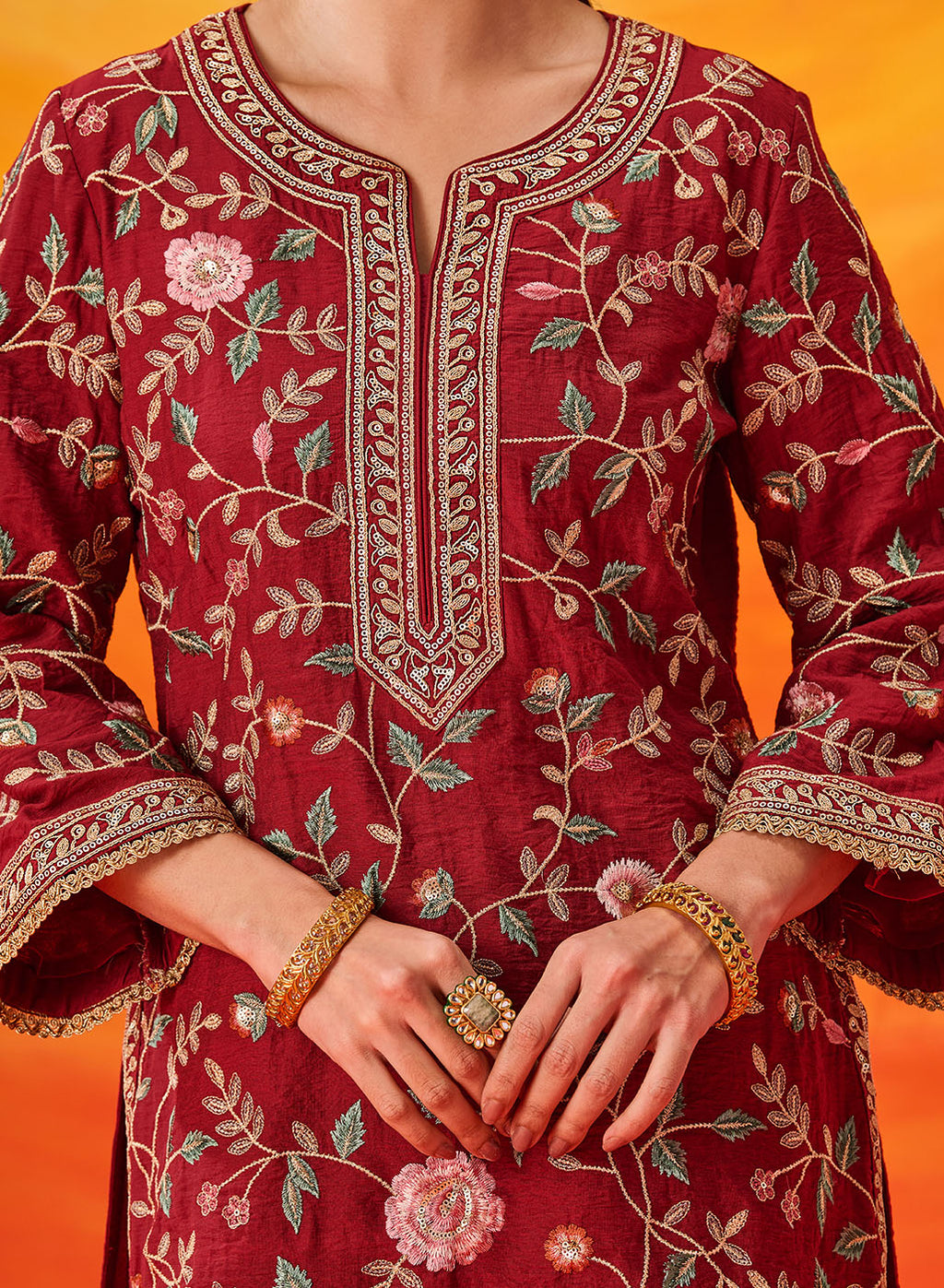 Vaara Kalini Maroon Embroidered Suit Set with Dupatta