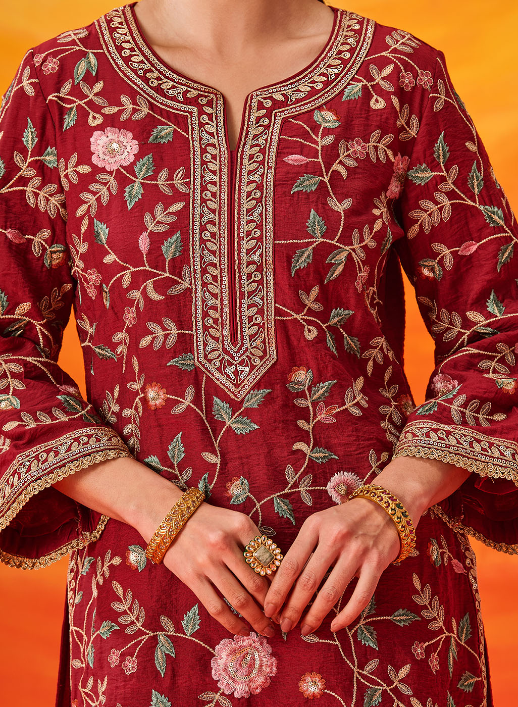 Vaara Kalini Maroon Embroidered Suit Set with Dupatta