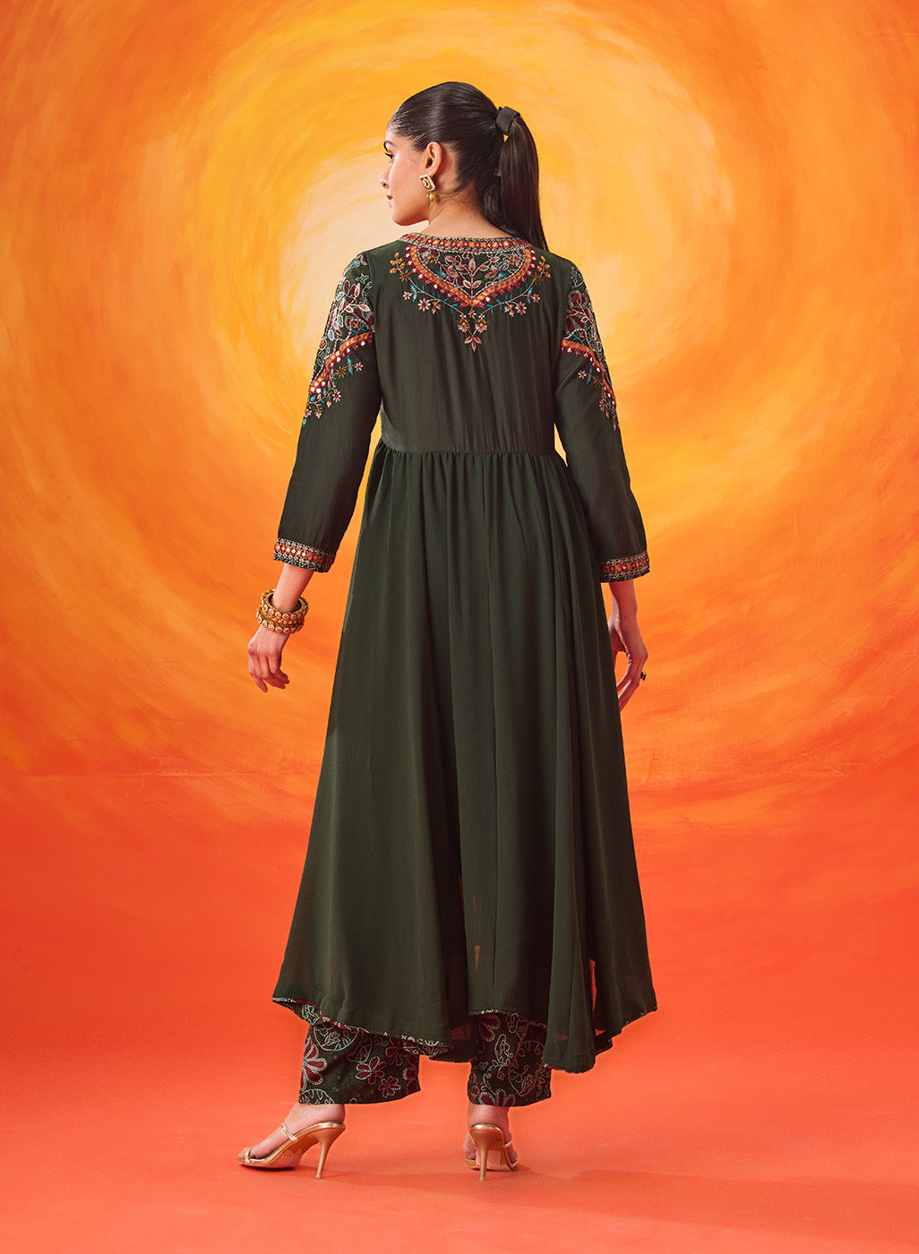 Vaara Nazma Emerald Green Embroidered Georgette Anarkali Suit Set with Dupatta