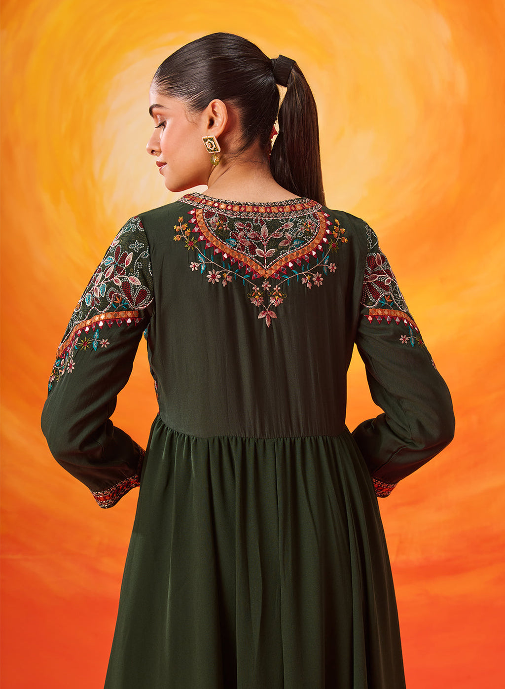 Vaara Nazma Emerald Green Embroidered Georgette Anarkali Suit Set with Dupatta