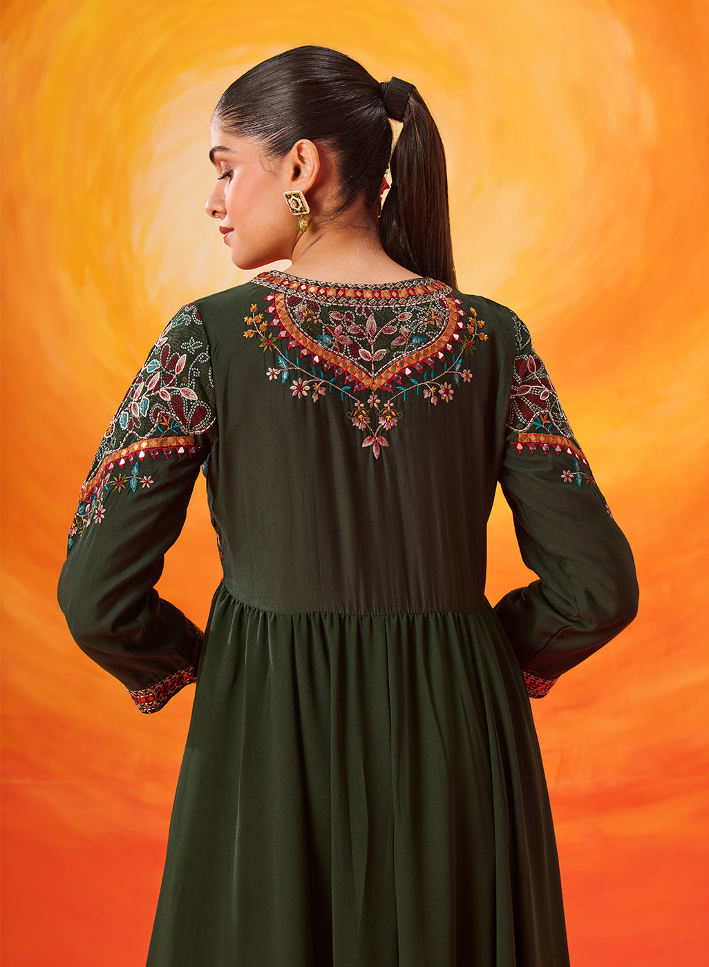 Vaara Nazma Emerald Green Embroidered Georgette Anarkali Suit Set with Dupatta