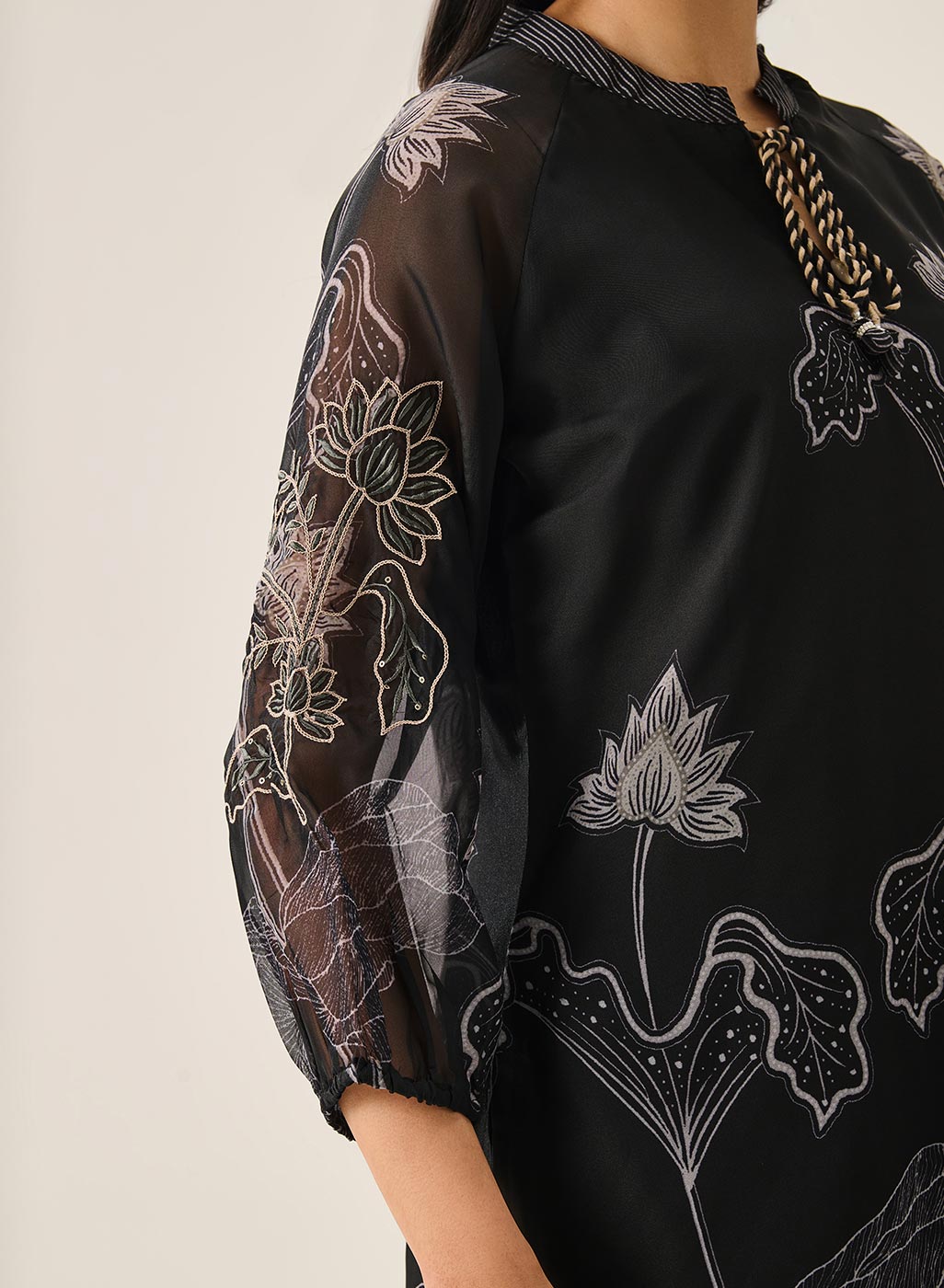 Citra Black Organza Floral Printed Top
