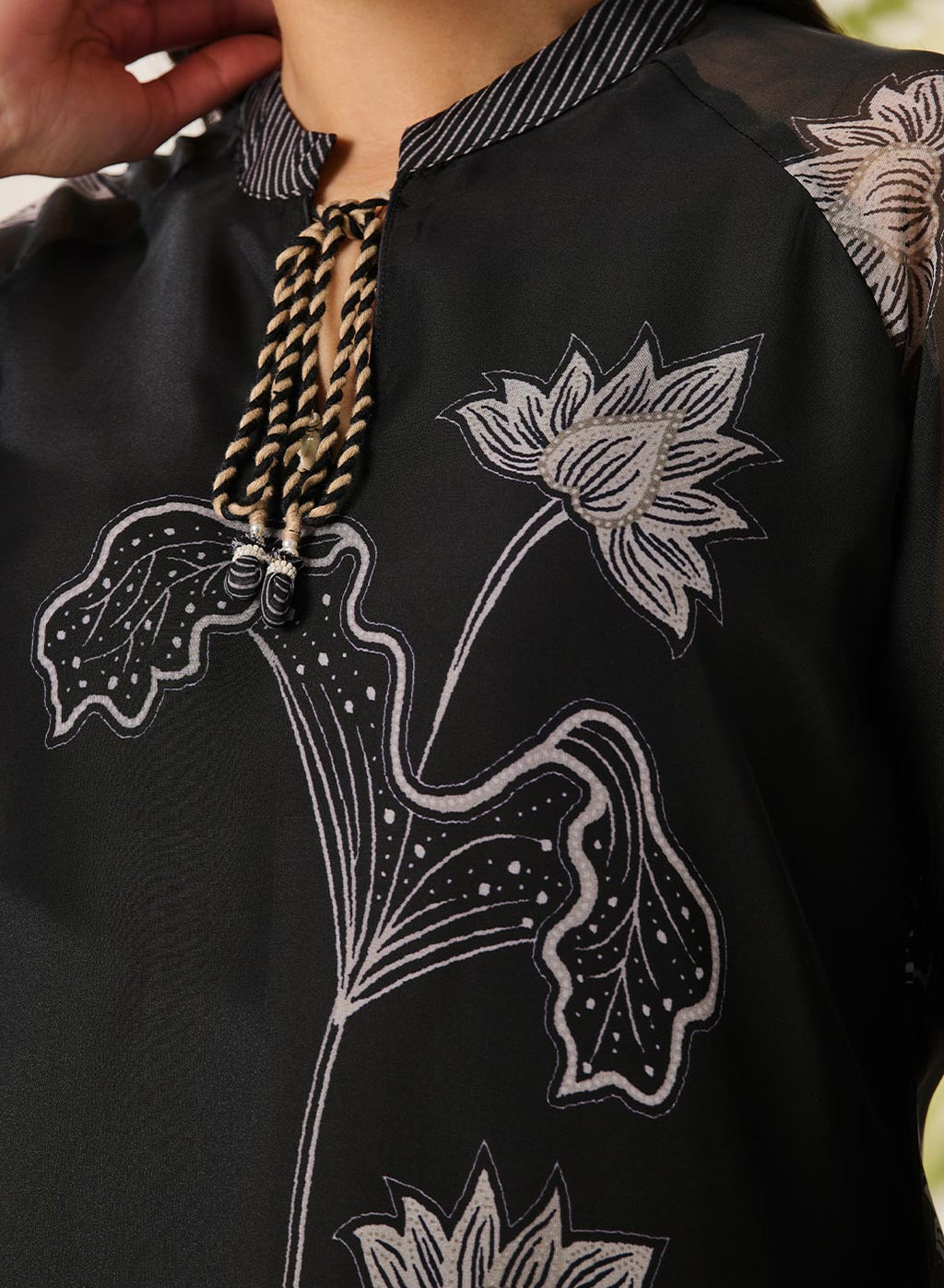 Citra Black Organza Floral Printed Top