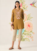 Shaya Olive Cotton Blend Embroidered Top