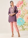 Shaya Purple Cotton Blend Embroidered Top